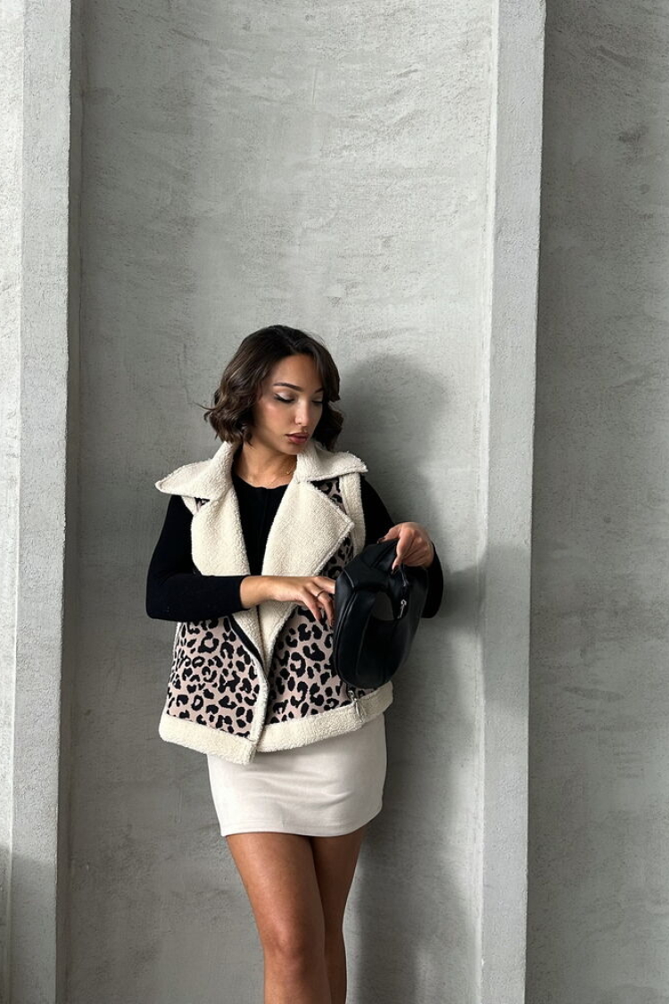 StoneLeopard Pattern Plush Wholesale Vest