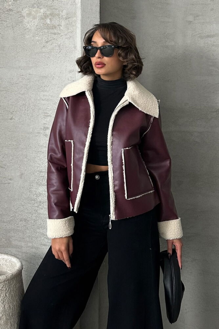 Cream Zippered Leather - Topshow - Globality Store - Women Clothes Wholesale Turkey