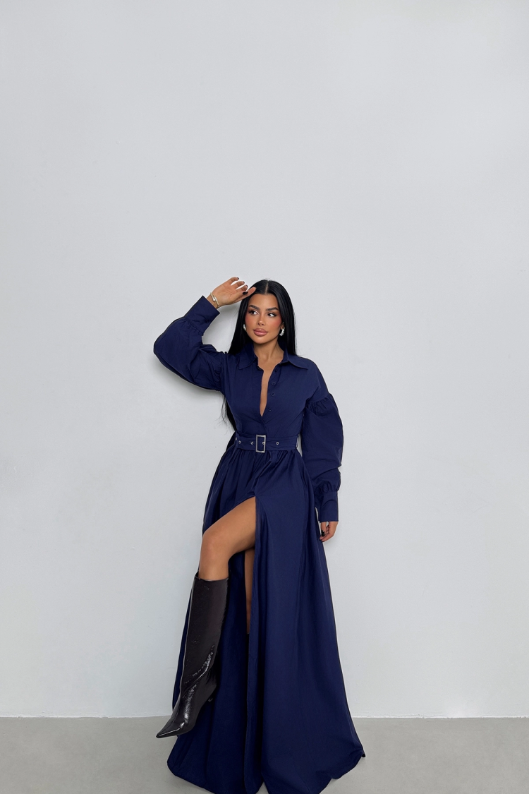 Belt Detail Long Dress - EYYO ATELIER - Globality Store - Women Clothes Wholesale Turkey