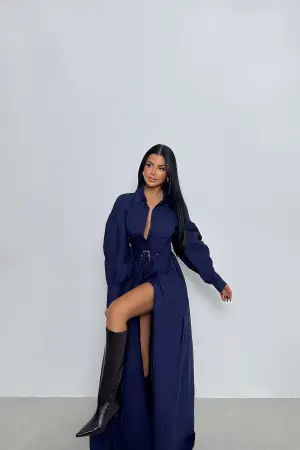 Belt Detail Long Dress - EYYO ATELIER - Globality Store - Women Clothes Wholesale Turkey