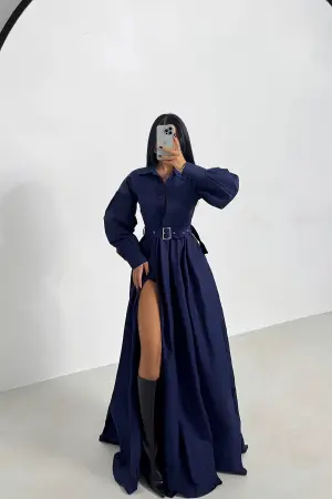 Belt Detail Long Dress - EYYO ATELIER - Globality Store - Women Clothes Wholesale Turkey
