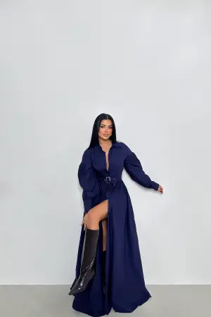 Belt Detail Long Dress - EYYO ATELIER - Globality Store - Women Clothes Wholesale Turkey