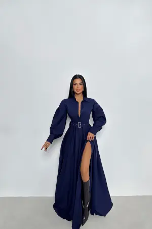Belt Detail Long Dress - EYYO ATELIER - Globality Store - Women Clothes Wholesale Turkey