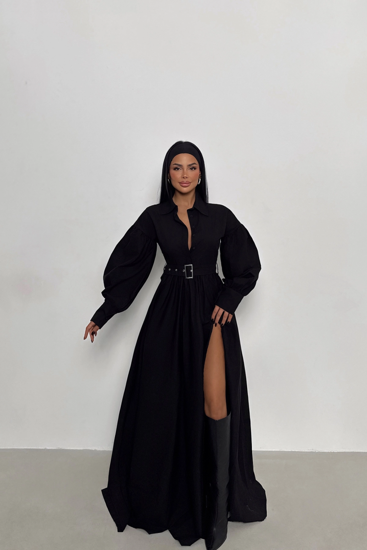 Belt Detail Long Dress - EYYO ATELIER - Globality Store - Women Clothes Wholesale Turkey