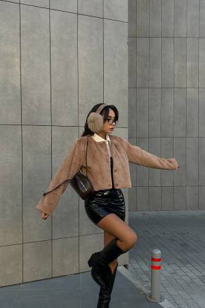 Lined Collarless Short Fur Coat 28363 - First Angels - Globality Store - Women Clothes Wholesale Turkey