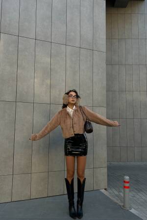 Lined Collarless Short Fur Coat 28363 - First Angels - Globality Store - Women Clothes Wholesale Turkey
