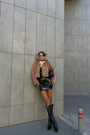 Lined Collarless Short Fur Coat 28363 - First Angels - Globality Store - Women Clothes Wholesale Turkey