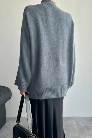 Half Turtleneck Long Sweater - Smoke - Qustyle - Globality Store - Women Clothes Wholesale Turkey