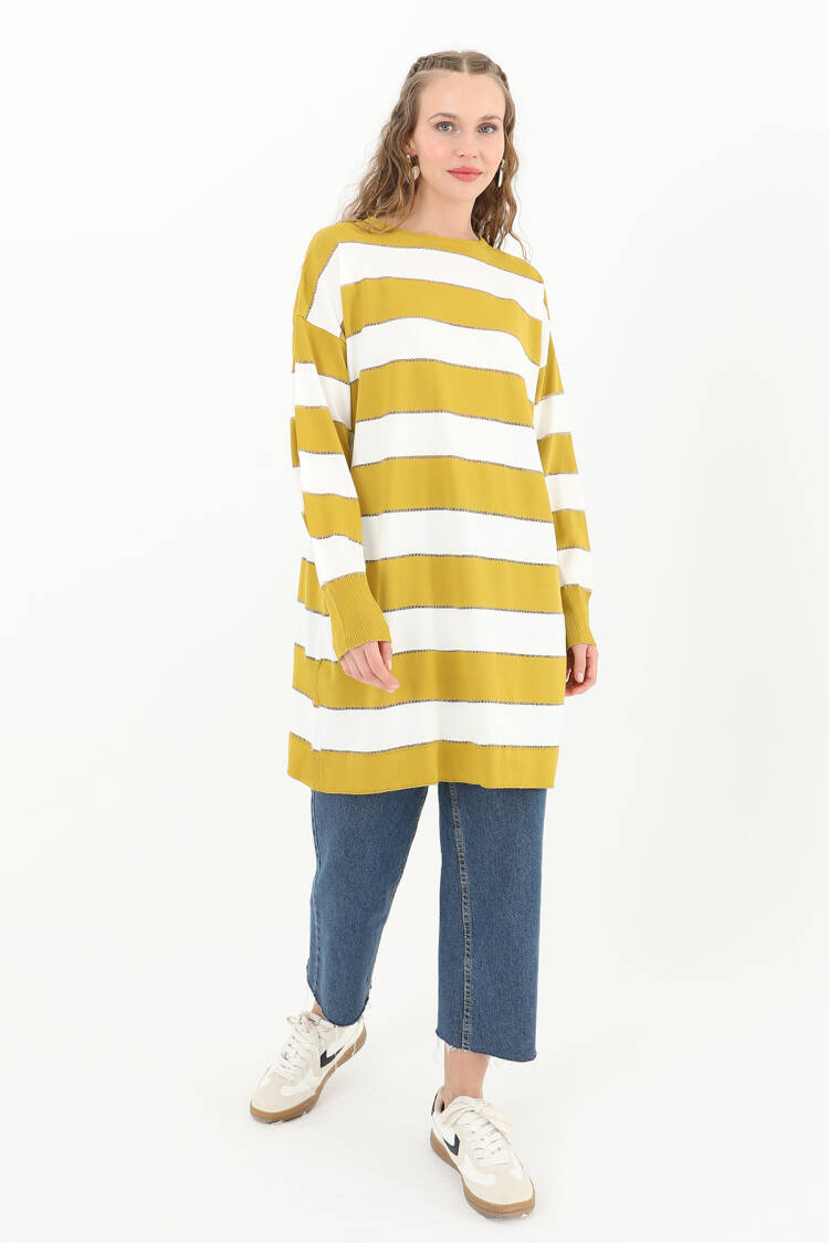 Women's Striped Long Sleeve Tunic - Puane - Globality Store - Women Clothes Wholesale Turkey