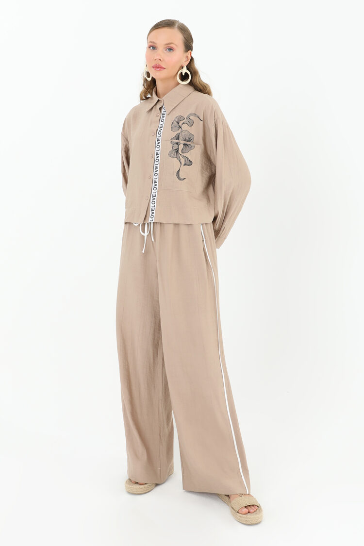 Elastic Waist Wide Trousers - Mink - SOUL - Globality Store - Women Clothes Wholesale Turkey