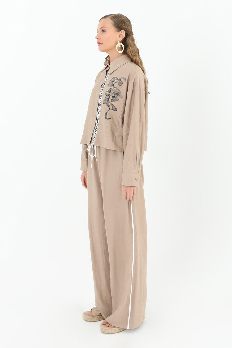 Elastic Waist Wide Trousers - Mink