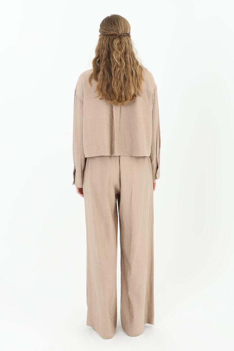 Elastic Waist Wide Trousers - Mink