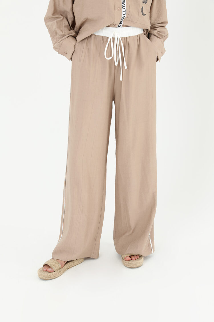 Elastic Waist Wide Trousers - Mink