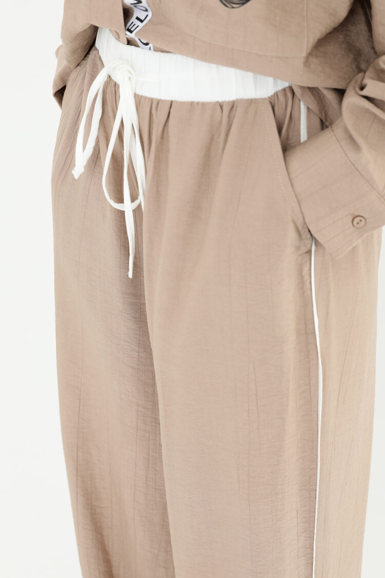 Elastic Waist Wide Trousers - Mink