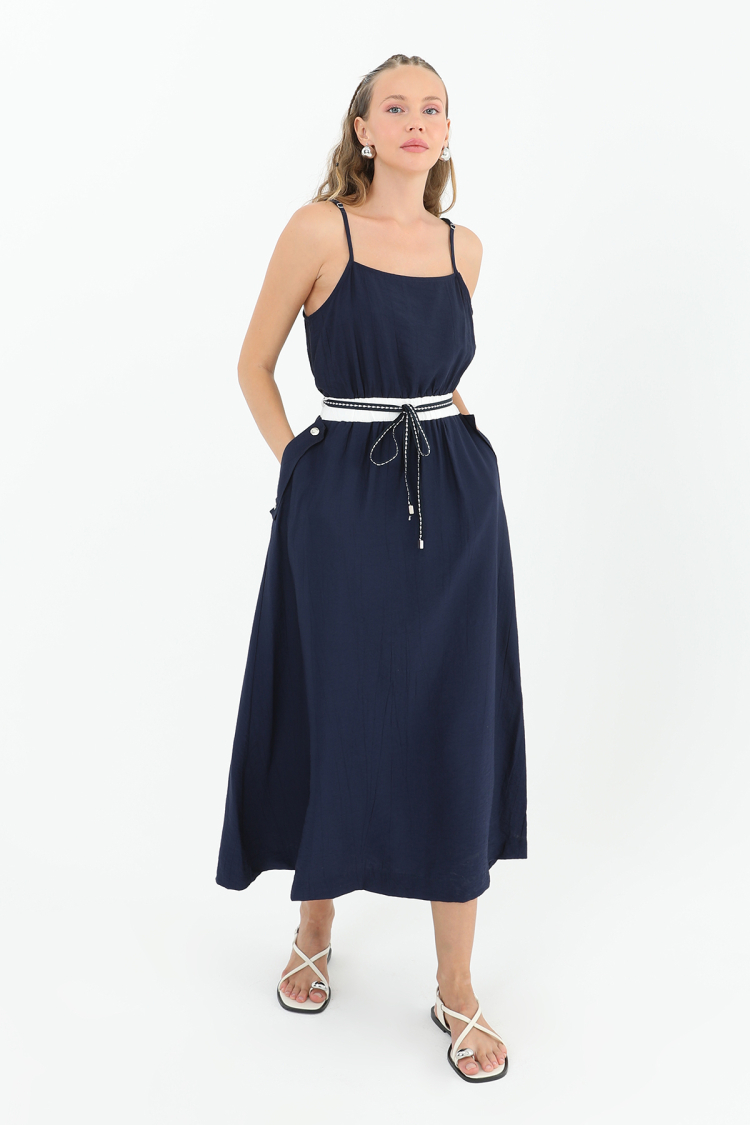 Strap Waist Tie Pocket Dress - SOUL - Globality Store - Women Clothes Wholesale Turkey