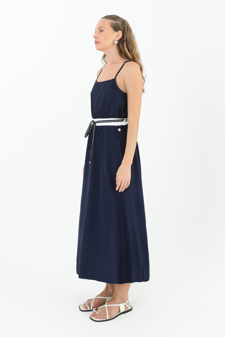 Strap Waist Tie Pocket Dress