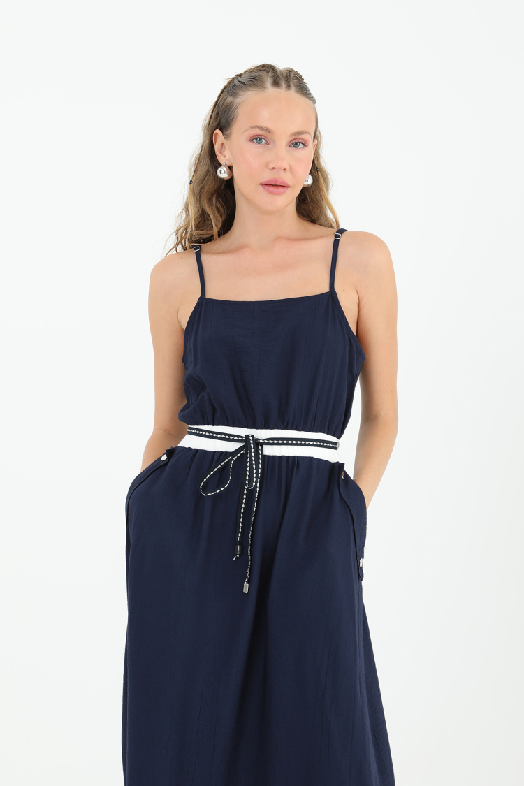 Strap Waist Tie Pocket Dress