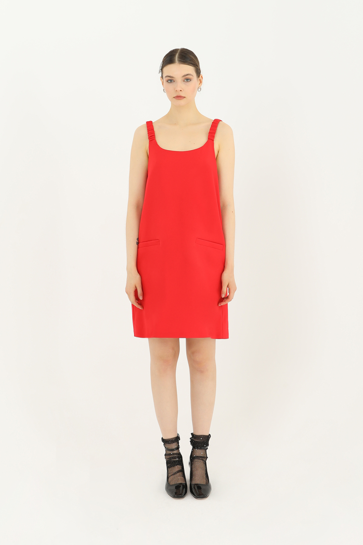 Short Dress With Pleated Strap Detail - Coral - SOUL - Globality Store - Women Clothes Wholesale Turkey