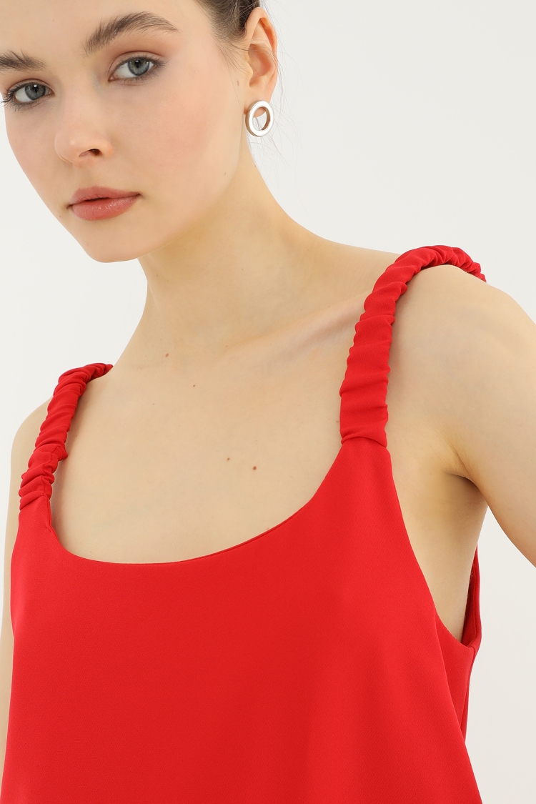 Short Dress With Pleated Strap Detail - Coral