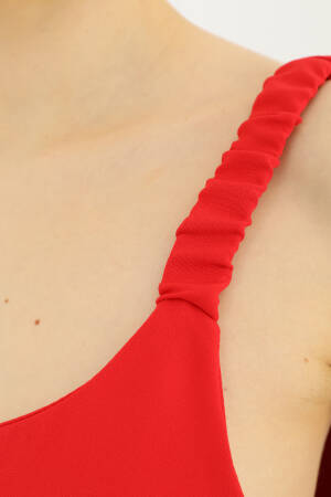 Short Dress With Pleated Strap Detail - Coral - SOUL - Globality Store - Women Clothes Wholesale Turkey