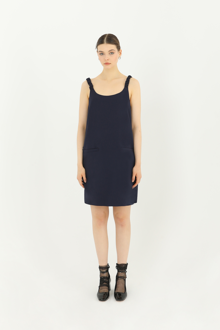 Short Dress With Pleated Strap Detail - SOUL - Globality Store - Women Clothes Wholesale Turkey