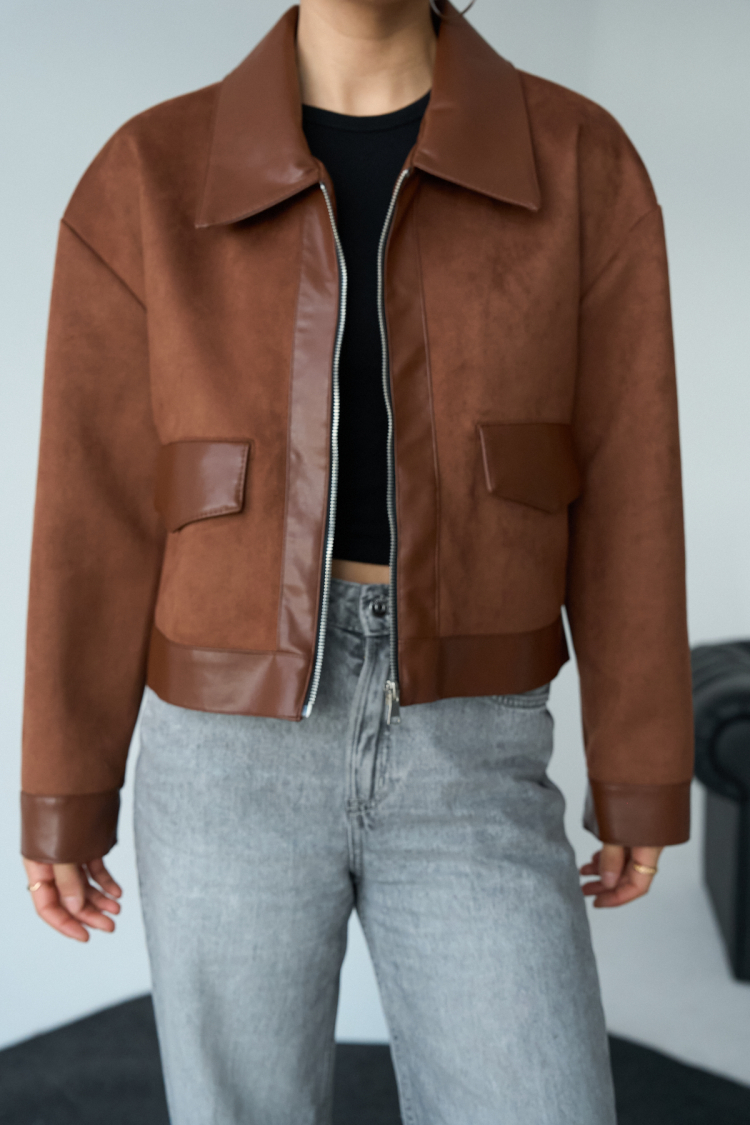 Long Sleeve Leather Jacket - Brown - Qustyle - Globality Store - Women Clothes Wholesale Turkey