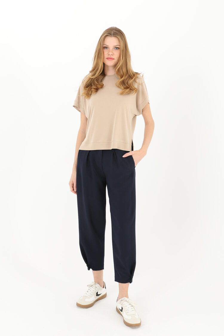 Pleated Front Buttoned Leg Trousers - Puane - Globality Store - Women Clothes Wholesale Turkey