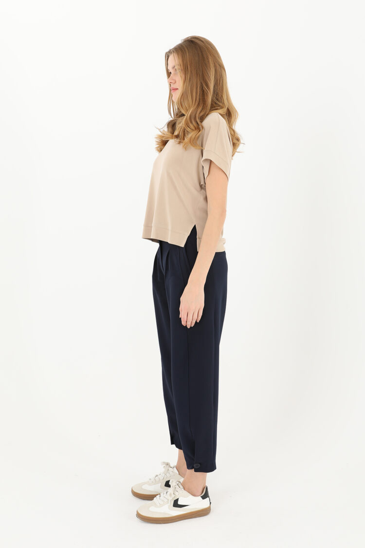 Pleated Front Buttoned Leg Trousers