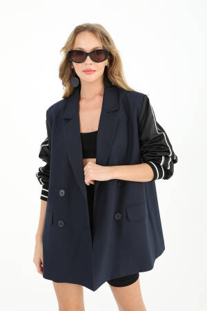 Short Jacket With Sleeve Detail - Navy Blue - SOUL - Globality Store - Women Clothes Wholesale Turkey