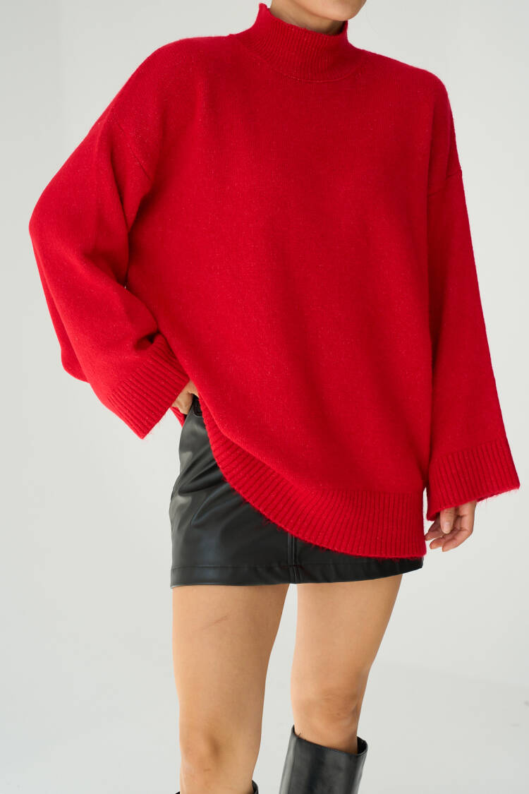 Half Turtleneck Long Sweater - Qustyle - Globality Store - Women Clothes Wholesale Turkey