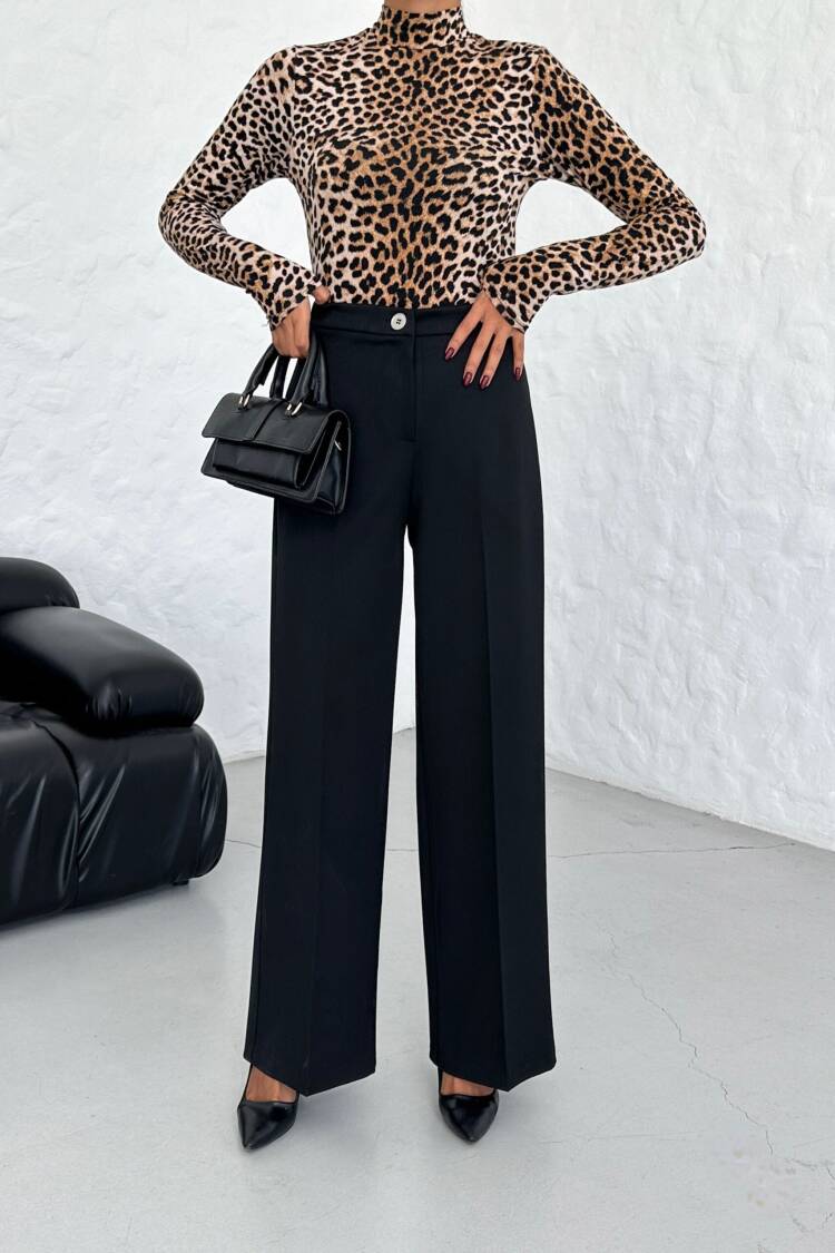 230 Gr Poly Viscose Lycra Metal Button Palazzo Trousers