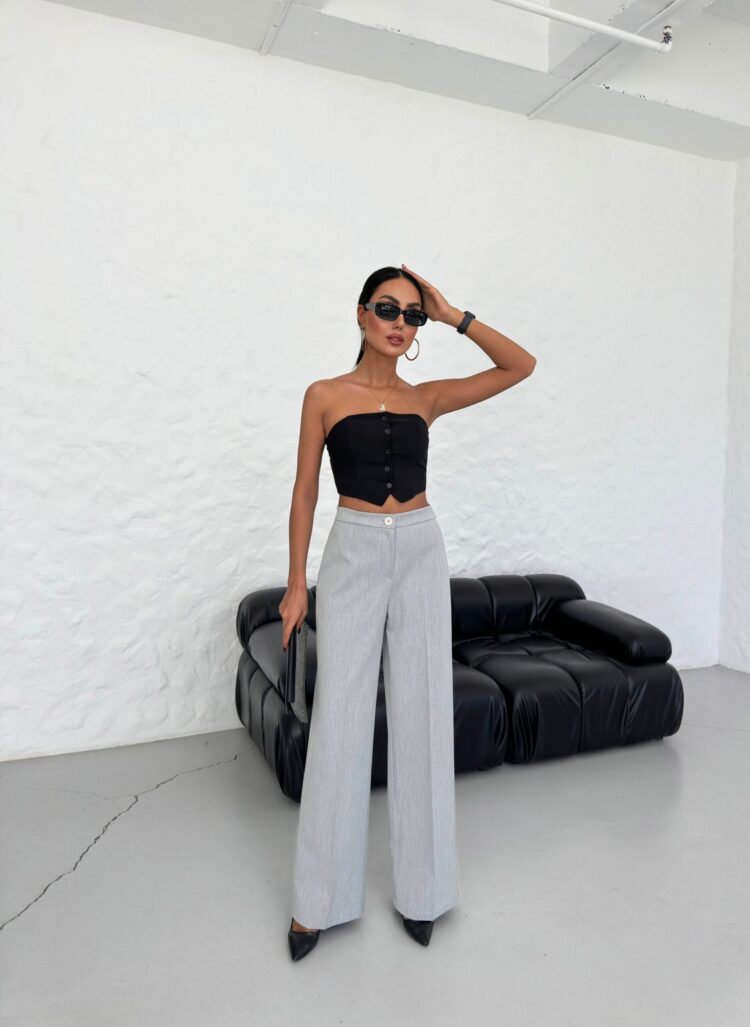 230 Gr Poly Viscose Lycra Metal Button Palazzo Trousers - Ouz Fashion - Globality Store - Women Clothes Wholesale Turkey