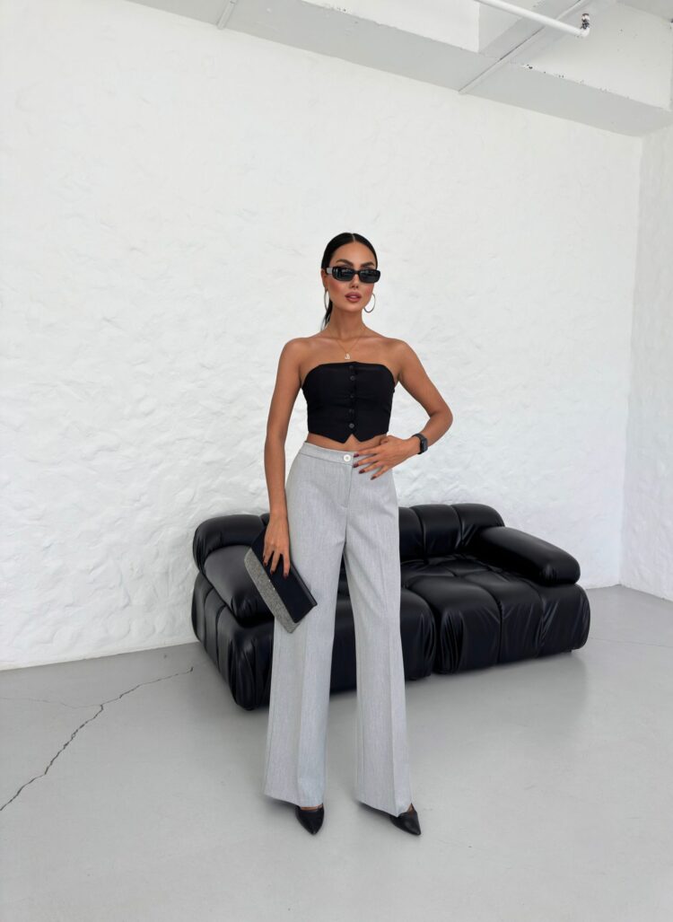 230 Gr Poly Viscose Lycra Metal Button Palazzo Trousers