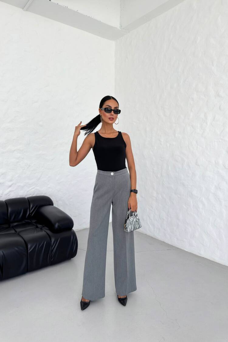 230 Gr Poly Viscose Lycra Metal Button Palazzo Trousers - Ouz Fashion - Globality Store - Women Clothes Wholesale Turkey