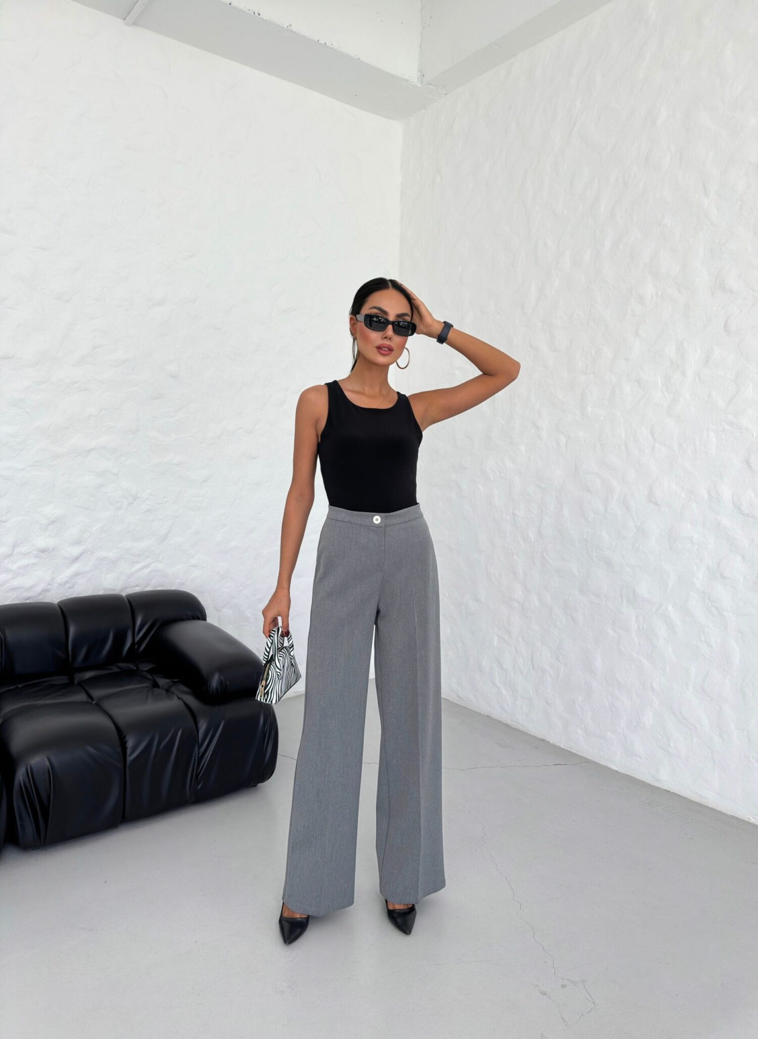 230 Gr Poly Viscose Lycra Metal Button Palazzo Trousers - Ouz Fashion - Globality Store - Women Clothes Wholesale Turkey