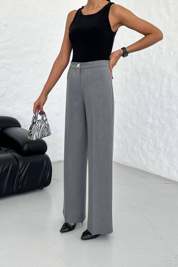 230 Gr Poly Viscose Lycra Metal Button Palazzo Trousers