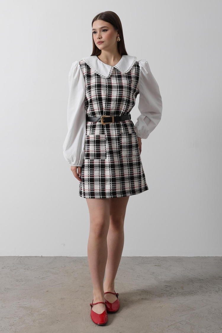 Plaid Shirt Detail Dress -