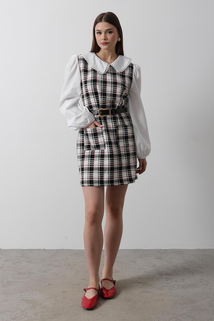 Plaid Shirt Detail Dress -