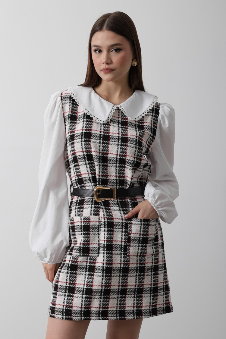 Plaid Shirt Detail Dress - - Reyon - Globality Store - Women Clothes Wholesale Turkey
