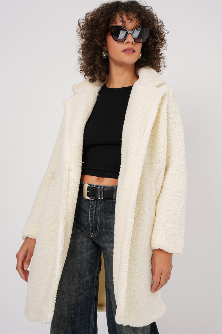Oversize Plush Coat - Ecru - Bigdart - Globality Store - Women Clothes Wholesale Turkey