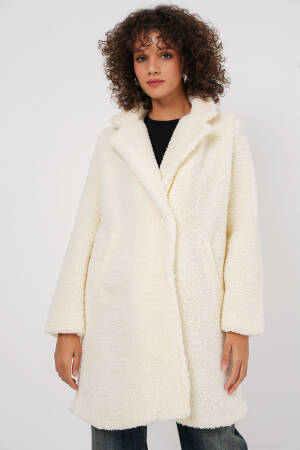 Oversize Plush Coat - Ecru - Bigdart - Globality Store - Women Clothes Wholesale Turkey