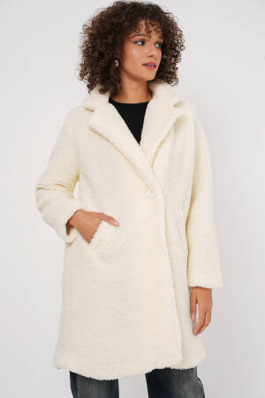 Oversize Plush Coat - Ecru - Bigdart - Globality Store - Women Clothes Wholesale Turkey