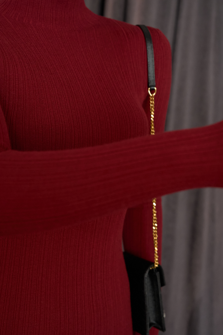 Self Collar Ribbed Dress