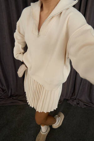 Polo Collar Skirt Suit - Qustyle - Globality Store - Women Clothes Wholesale Turkey