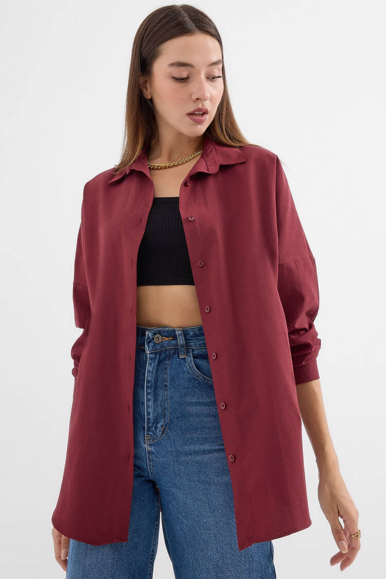 Oversize Long Basic Shirt - Plum - Bigdart - Globality Store - Women Clothes Wholesale Turkey