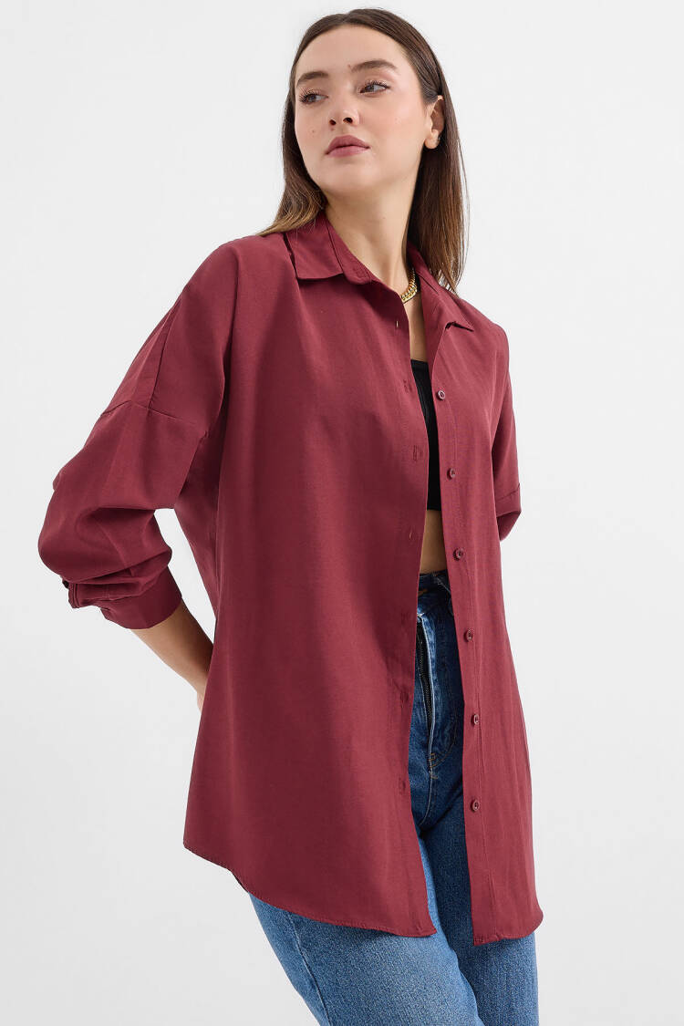 Oversize Long Basic Shirt - Plum