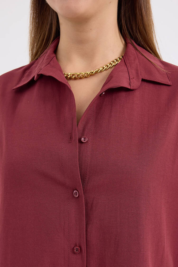 Oversize Long Basic Shirt - Plum