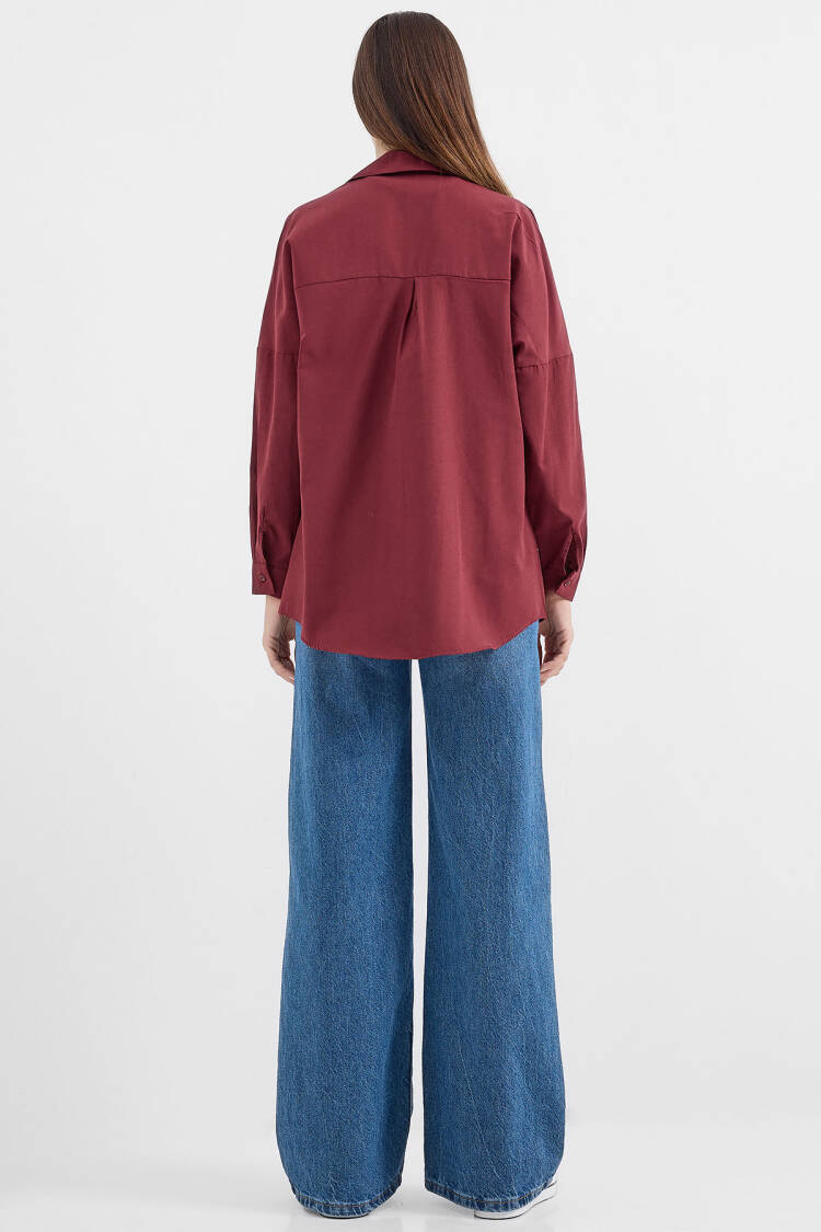 Oversize Long Basic Shirt - Plum