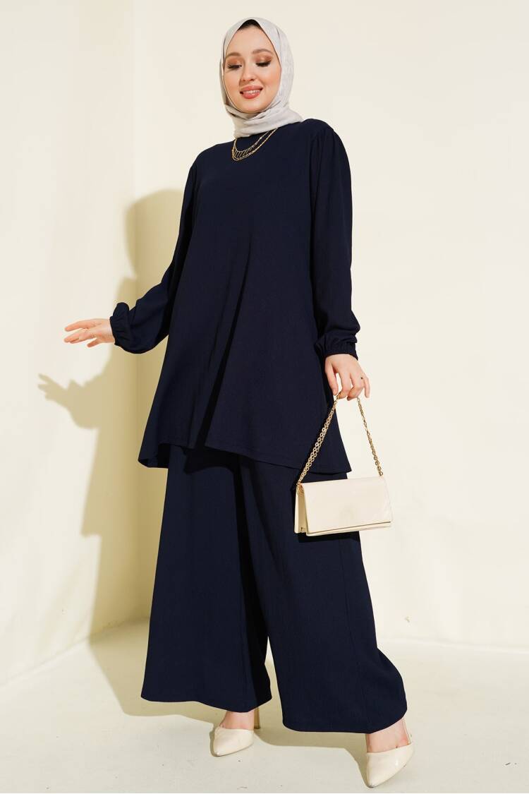 Navy Blue Tunic Trousers Bottom Top Set 6663 - Bigdart - Globality Store - Women Clothes Wholesale Turkey