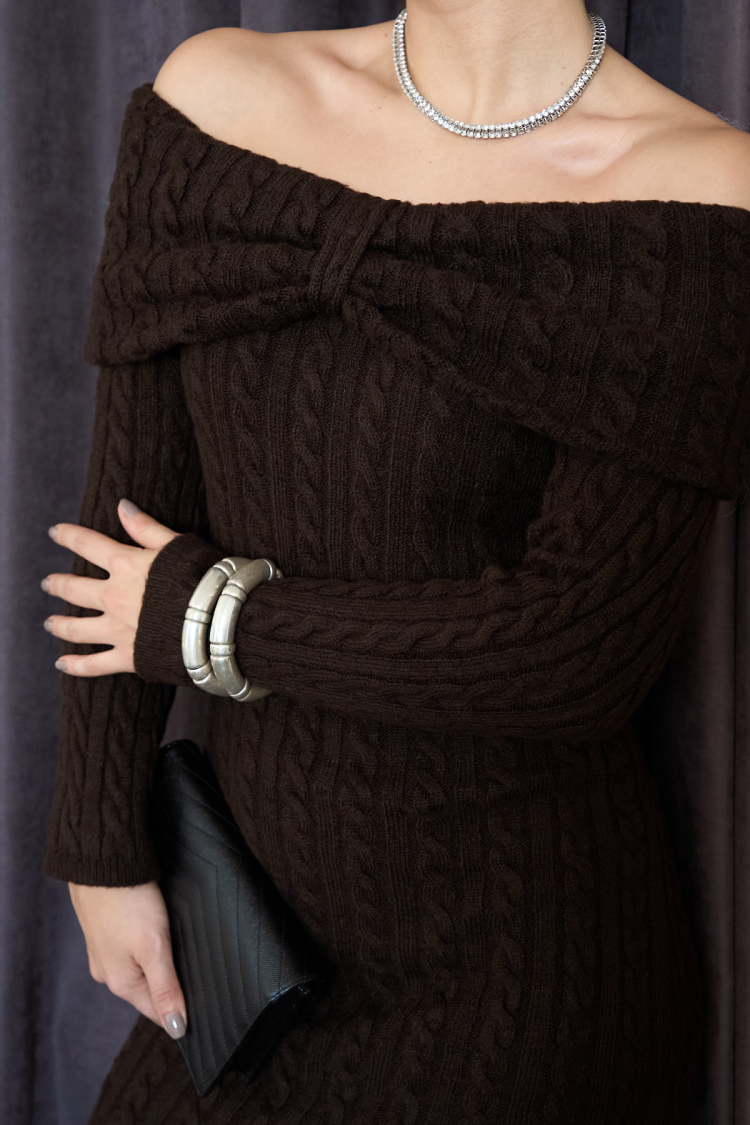 Cowl Neck Hair Knit Dress